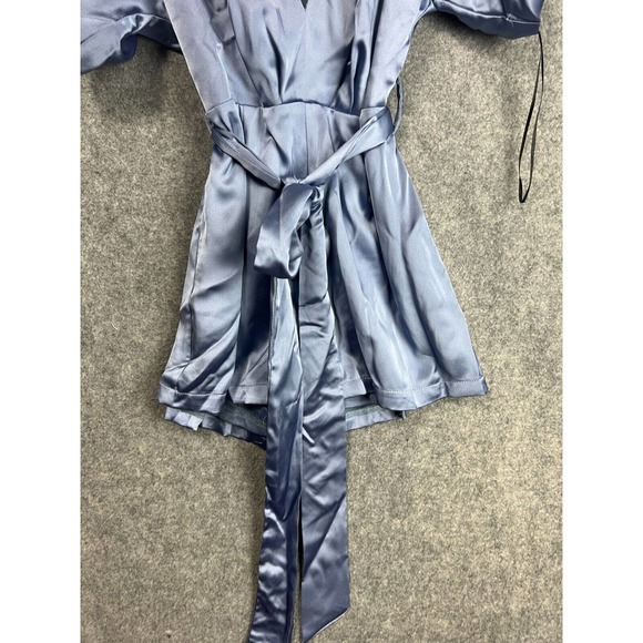 Revolve Romper Women Small Blue Satin V Neck Short Sleeve tie Waist - Picture 3 of 5